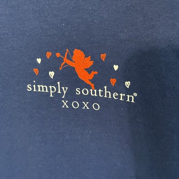 SIMPLY SOUTHERN WOMENS SMALL BE MINE  BLUE TEE SHIRT Cupid Hearts Flowers NWT - Picture 3 of 7